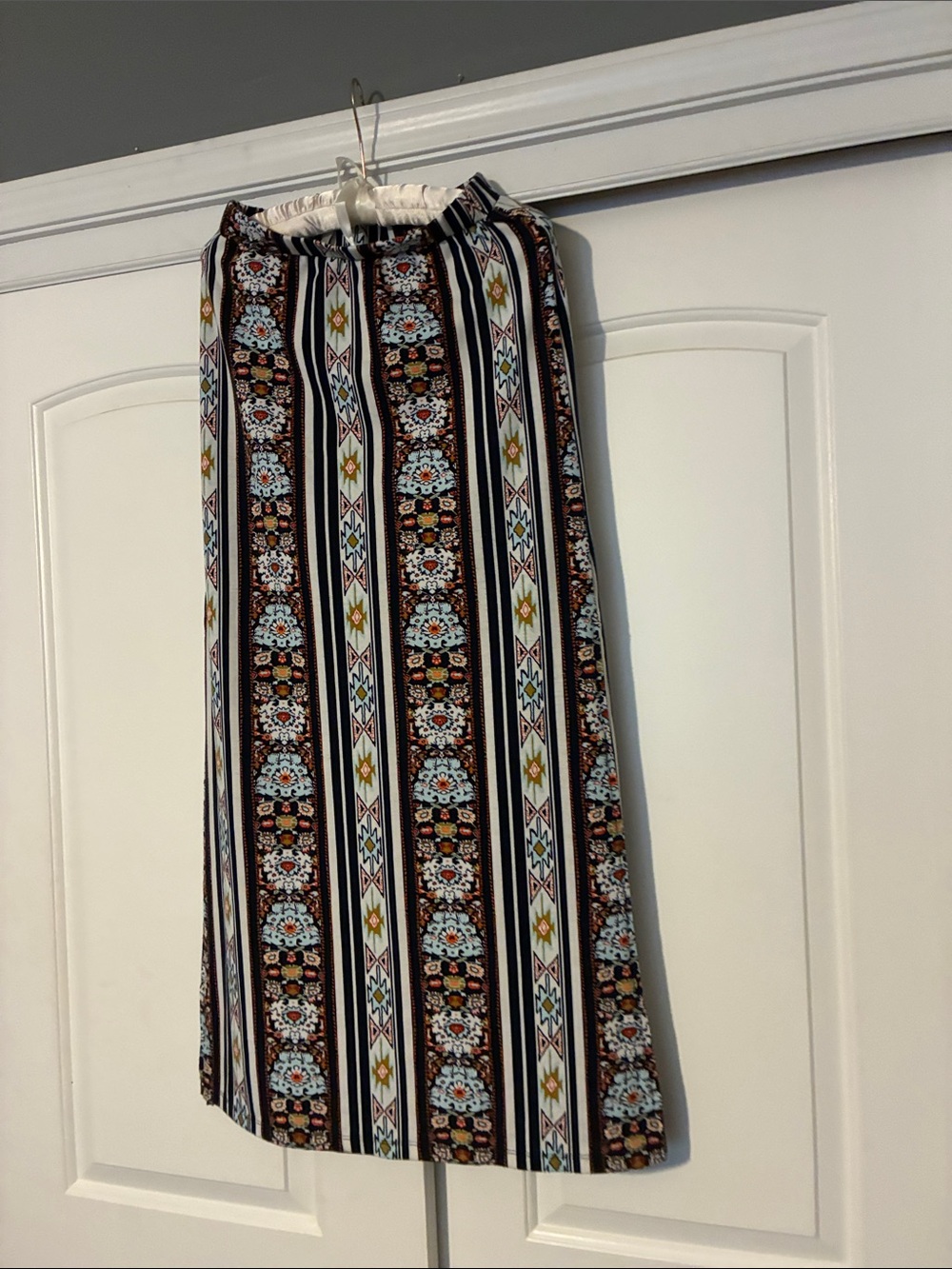 Y2K BONGO Striped Maxi Skirt in Black, White and Blue Accents